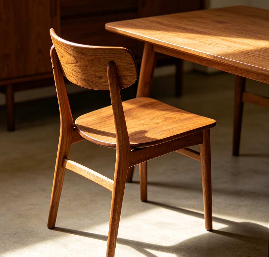 Solid Wood Dining Chair with Curved Backrest
